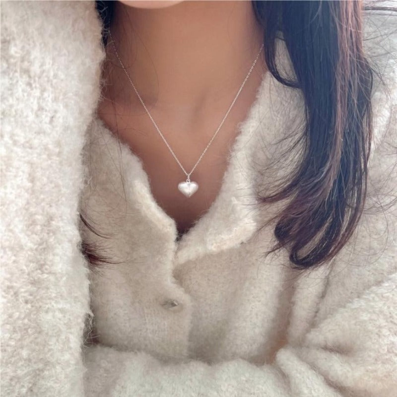 S925 Sterling Silver Brushed Heart Necklace - Kaldas Online Shopping