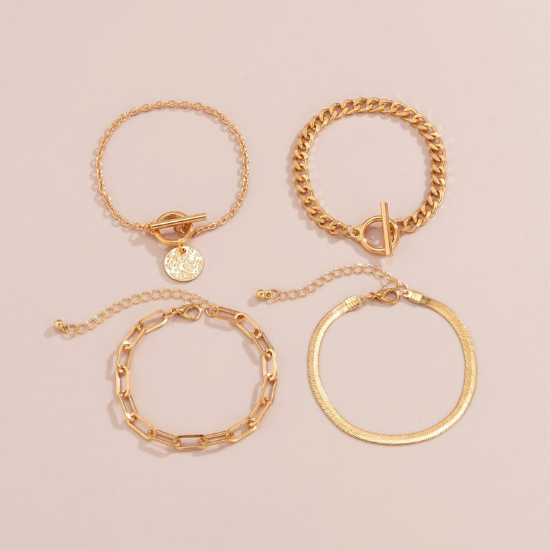 Metal Wind Hollow Chain 4 Bracelets Set