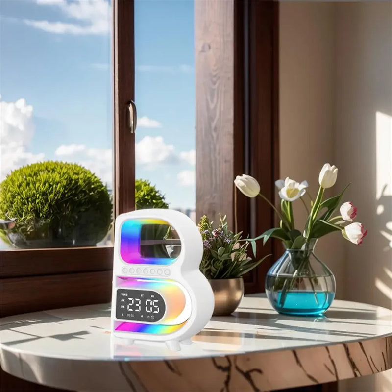 B-Shaped Bluetooth Speaker with Wireless Charger and Rhythm Lighting