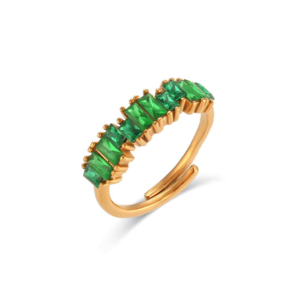 Stainless Steel Rectangular Zircon Ring - Kaldas Online Shopping