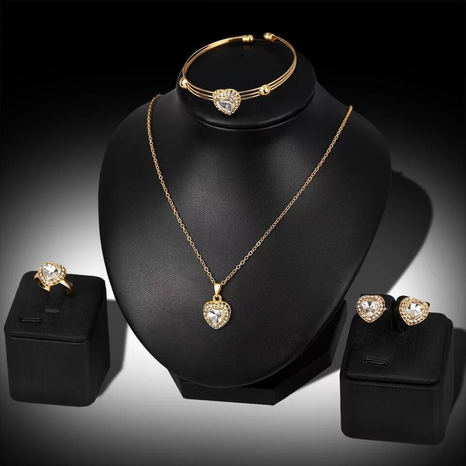 Peach Heart Rhinestone Jewelry Set