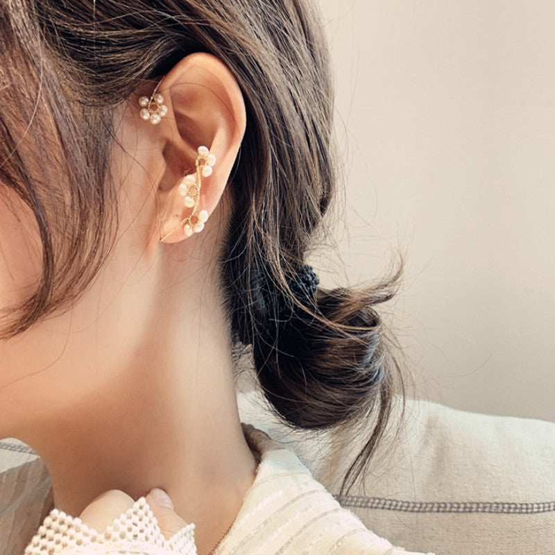 Flower Design Hand-woven Pearl Earrings - Kaldas Online Shopping