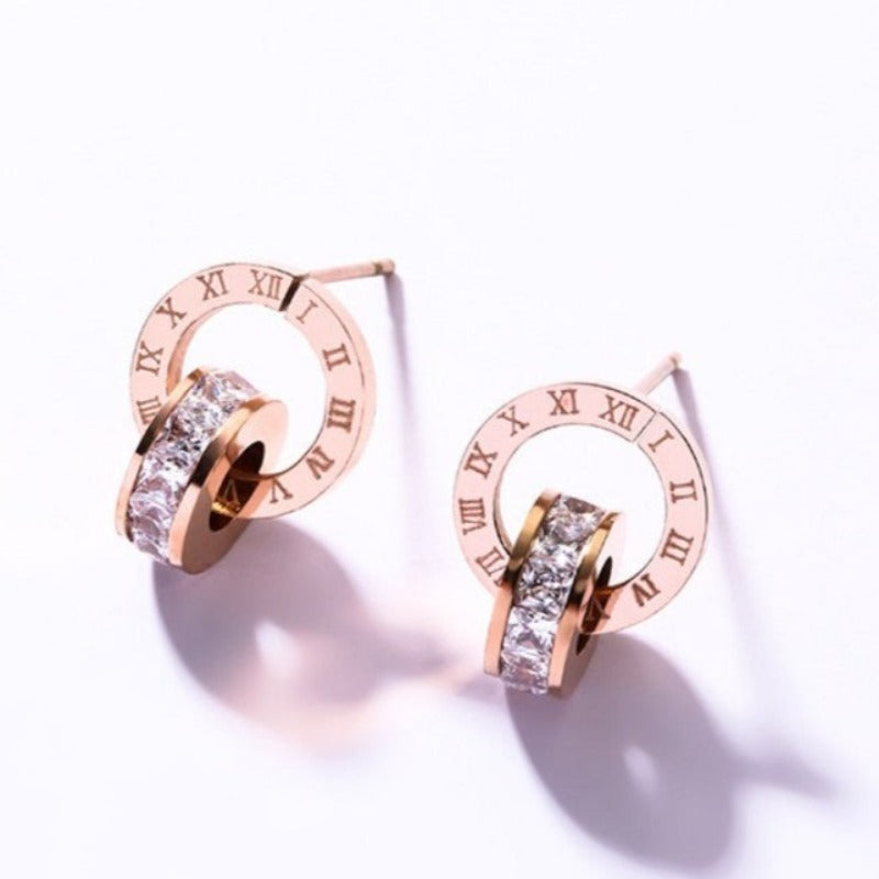 Titanium Steel Roman Numeral Earrings-Bracelet-Necklace set - Kaldas Online Shopping