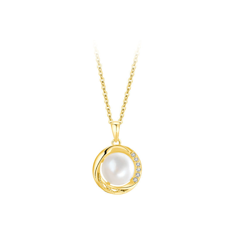 S925 Sterling Silver Round Freshwater Pearl Necklace