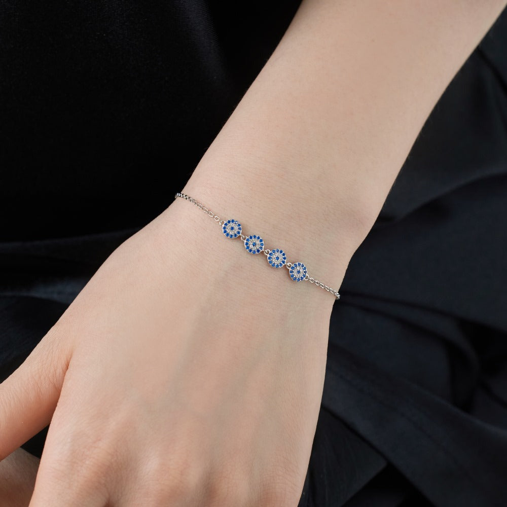 S925 Silver Blue and White Zircon Round Bracelet
