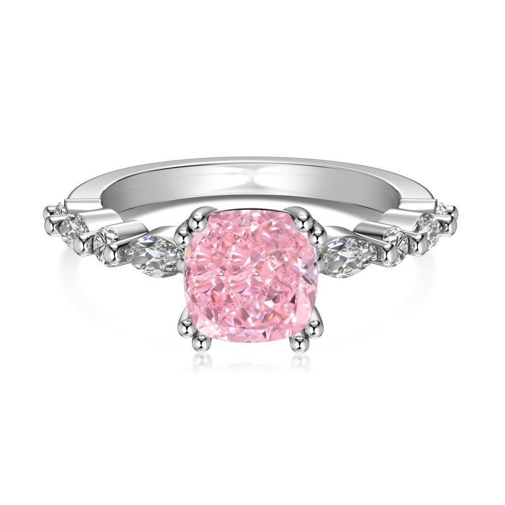 S925 Silver Square Ice Flower Cut Zircon Slim Ring