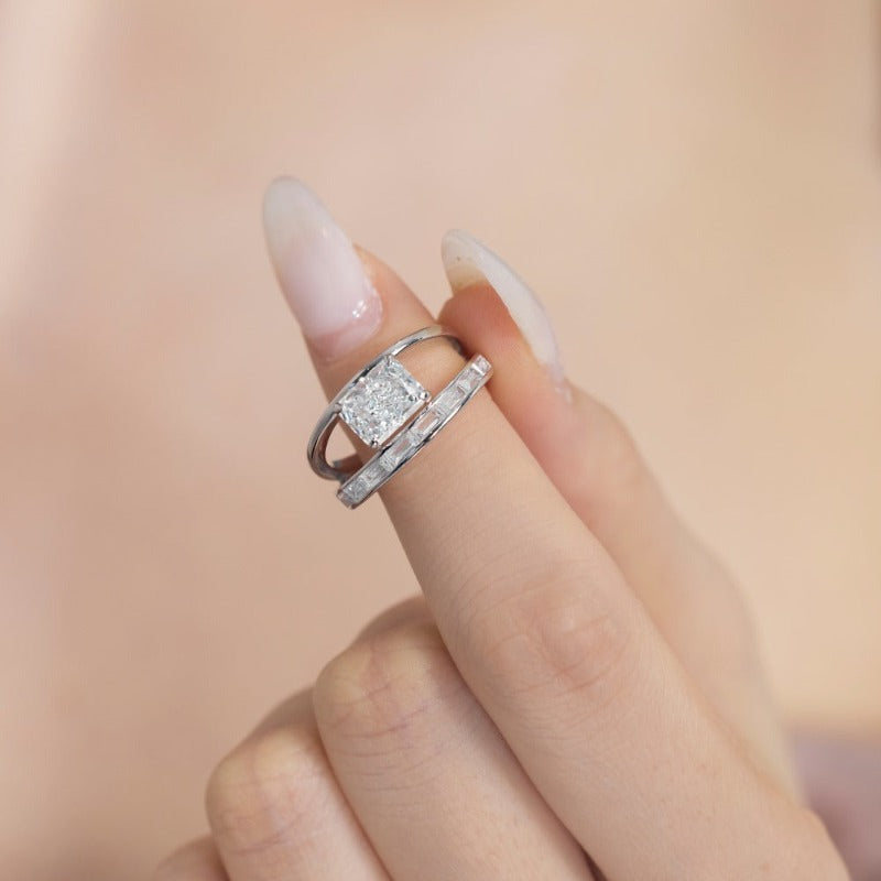 S925 Silver Double-layer Rectangular Zircon Ring - Kaldas Online Shopping