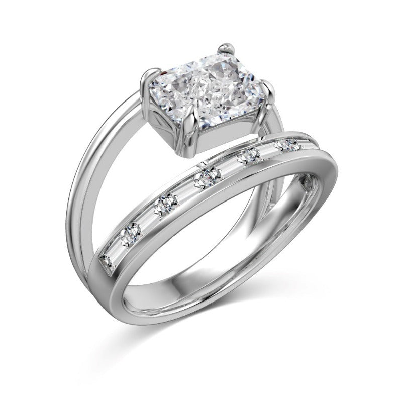 S925 Silver Double-layer Rectangular Zircon Ring - Kaldas Online Shopping
