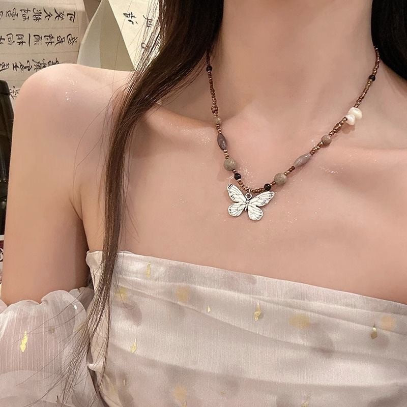 Vintage Beaded Butterfly Necklace