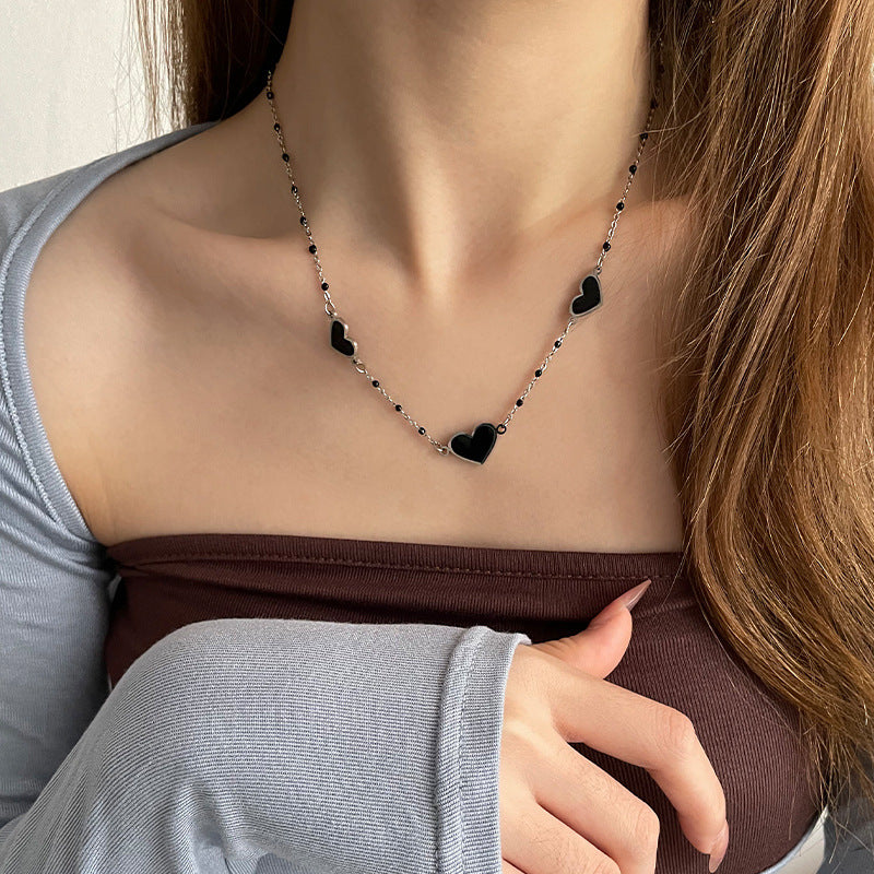Titanium steel Black Heart Necklace