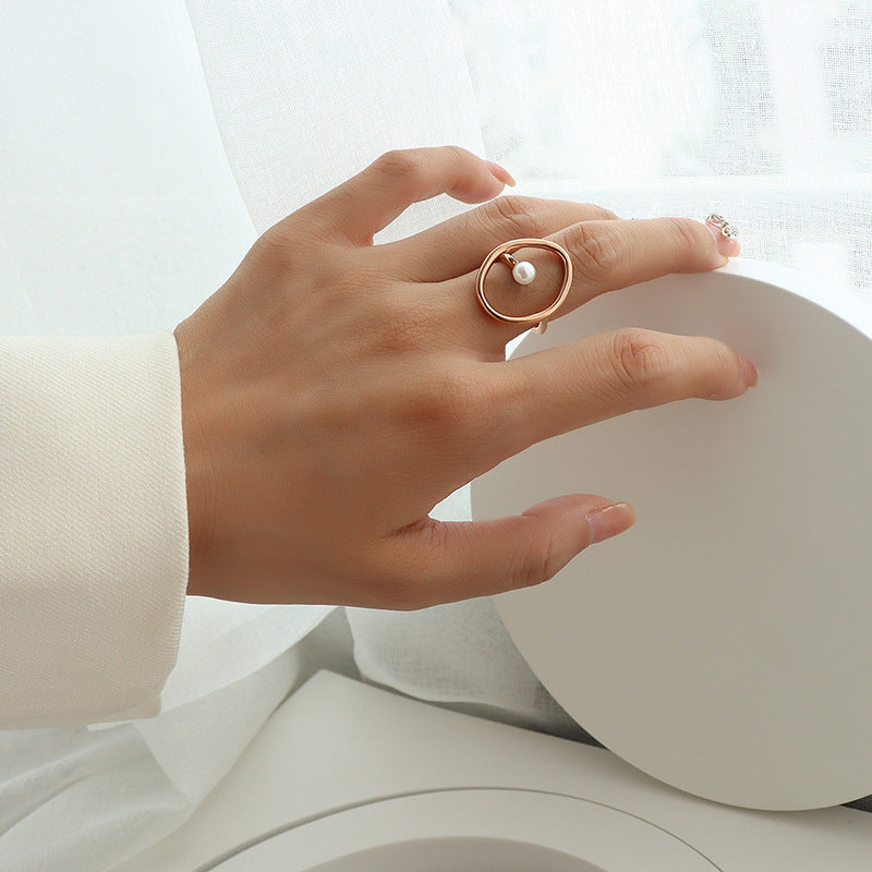 Titanium Steel Pearl Ring - Kaldas Online Shopping