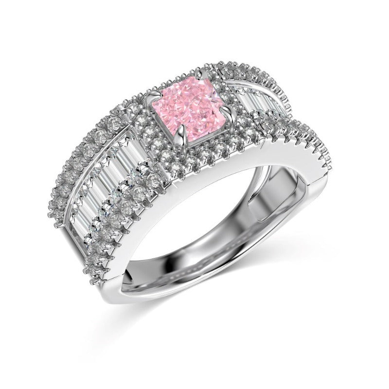 S925 Silver Square Ice Flower Cut Zircon Ring - Kaldas Online Shopping