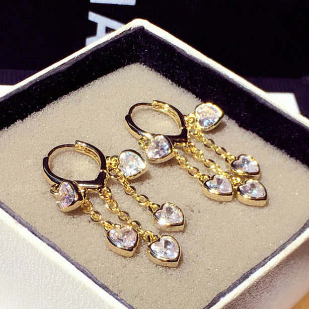 Inlaid Zircon Heart-shaped Earrings