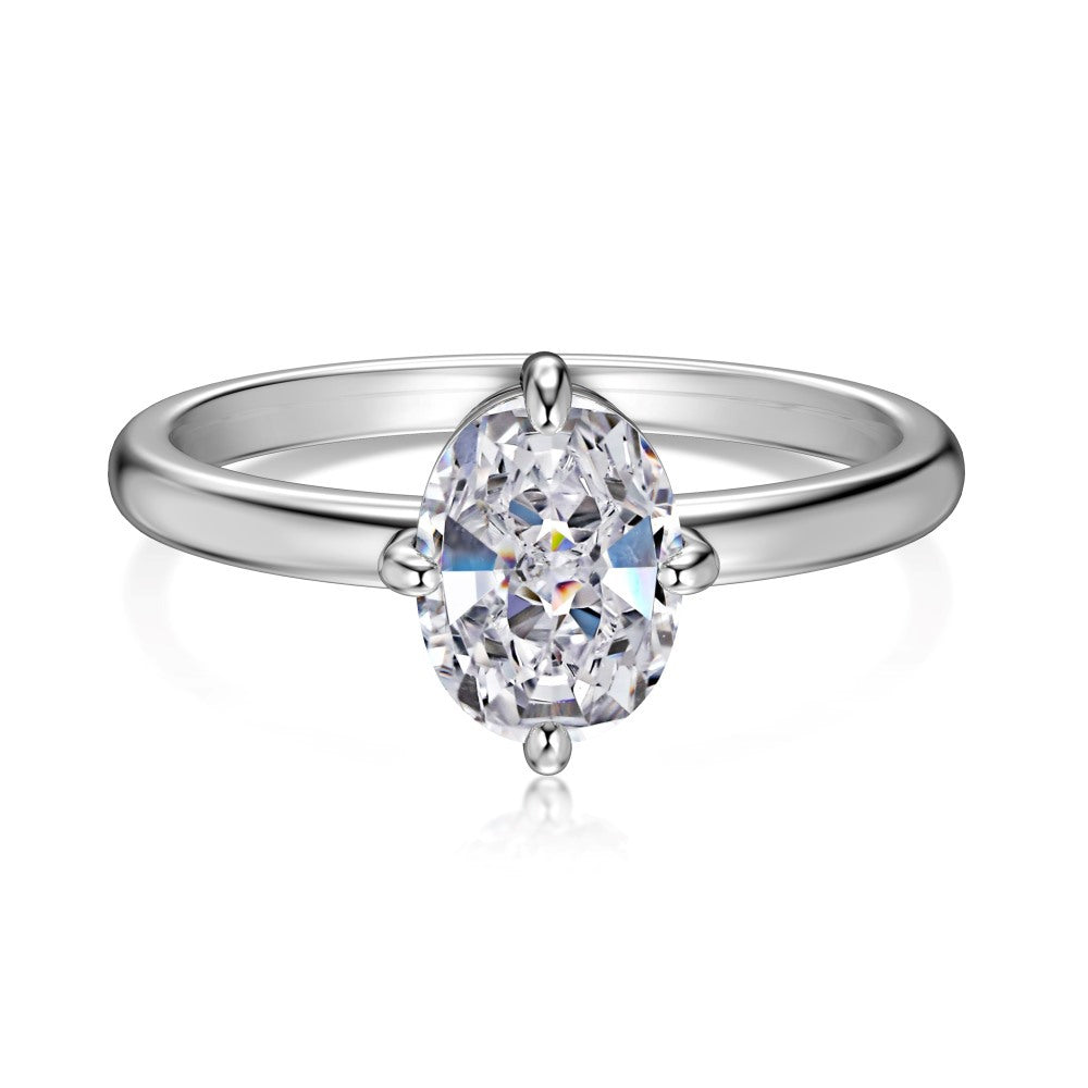 S925 Silver Oval Single Diamond Ring - Kaldas Online Shopping