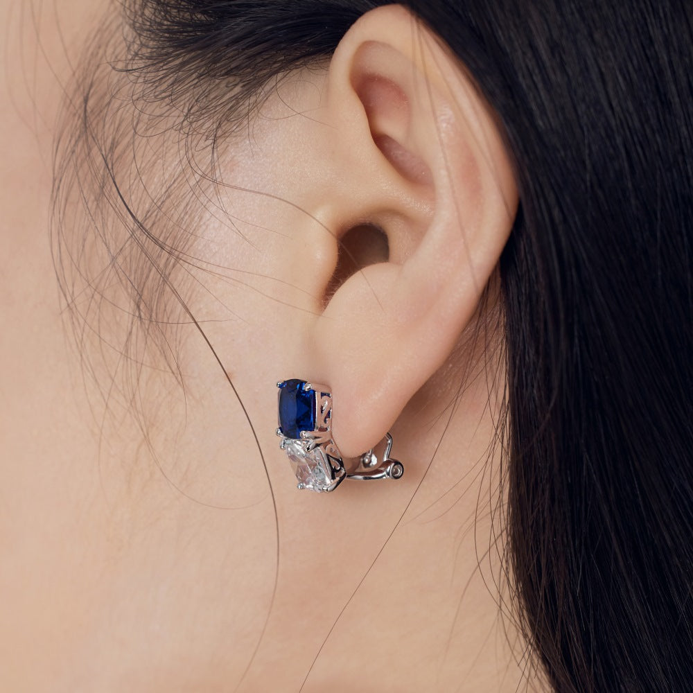 S925 Silver Square White and Blue Zircon Earrings