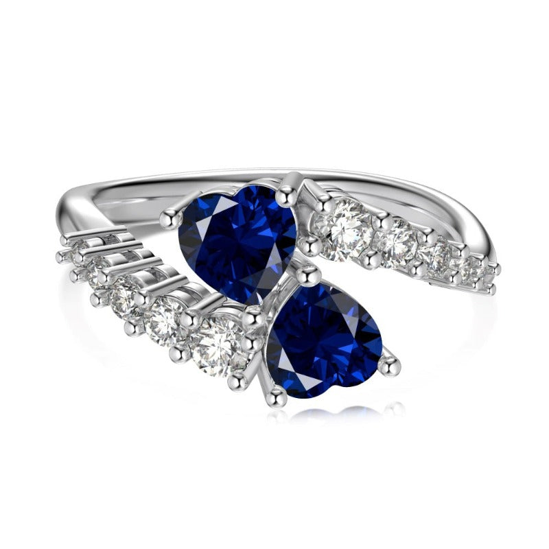 S925 Sterling Silver Blue Heart-Shaped Zircon Ring - Kaldas Online Shopping