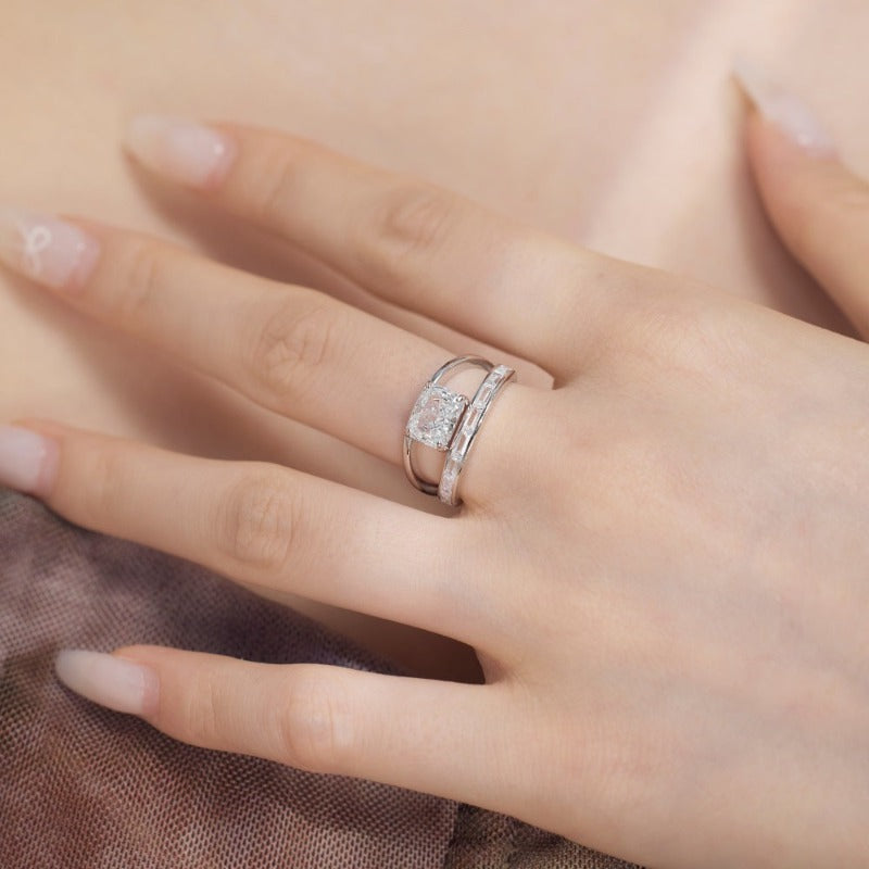 S925 Silver Double-layer Rectangular Zircon Ring - Kaldas Online Shopping