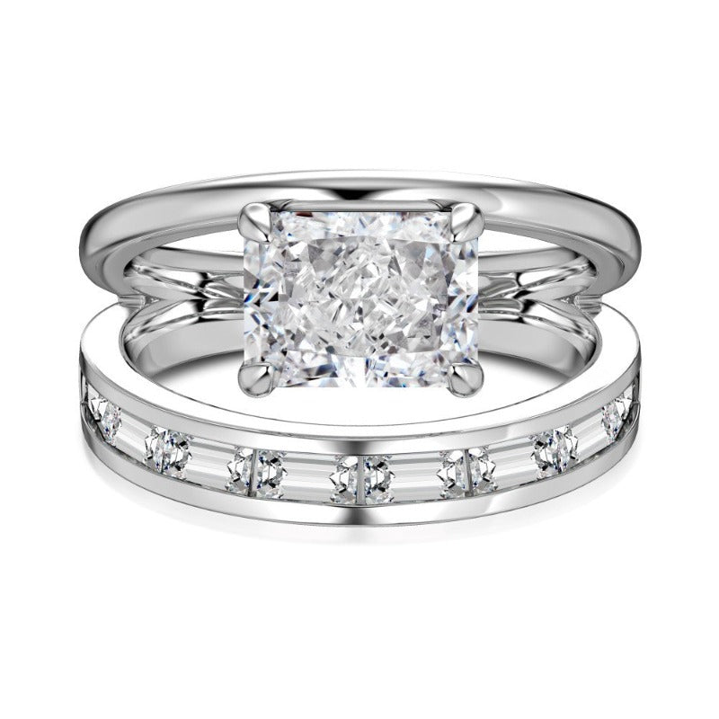 S925 Silver Double-layer Rectangular Zircon Ring - Kaldas Online Shopping
