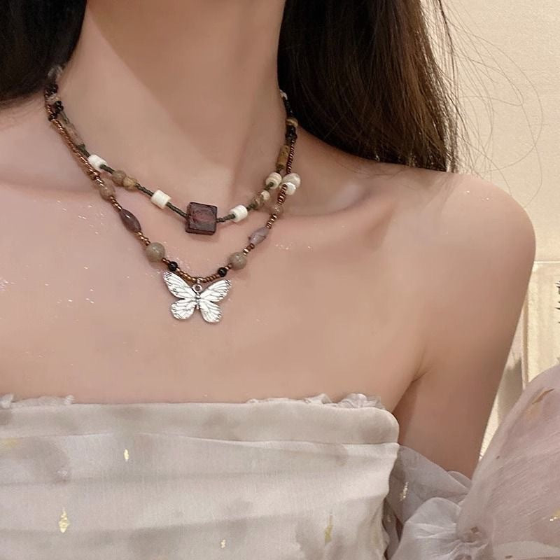 Vintage Beaded Butterfly Necklace