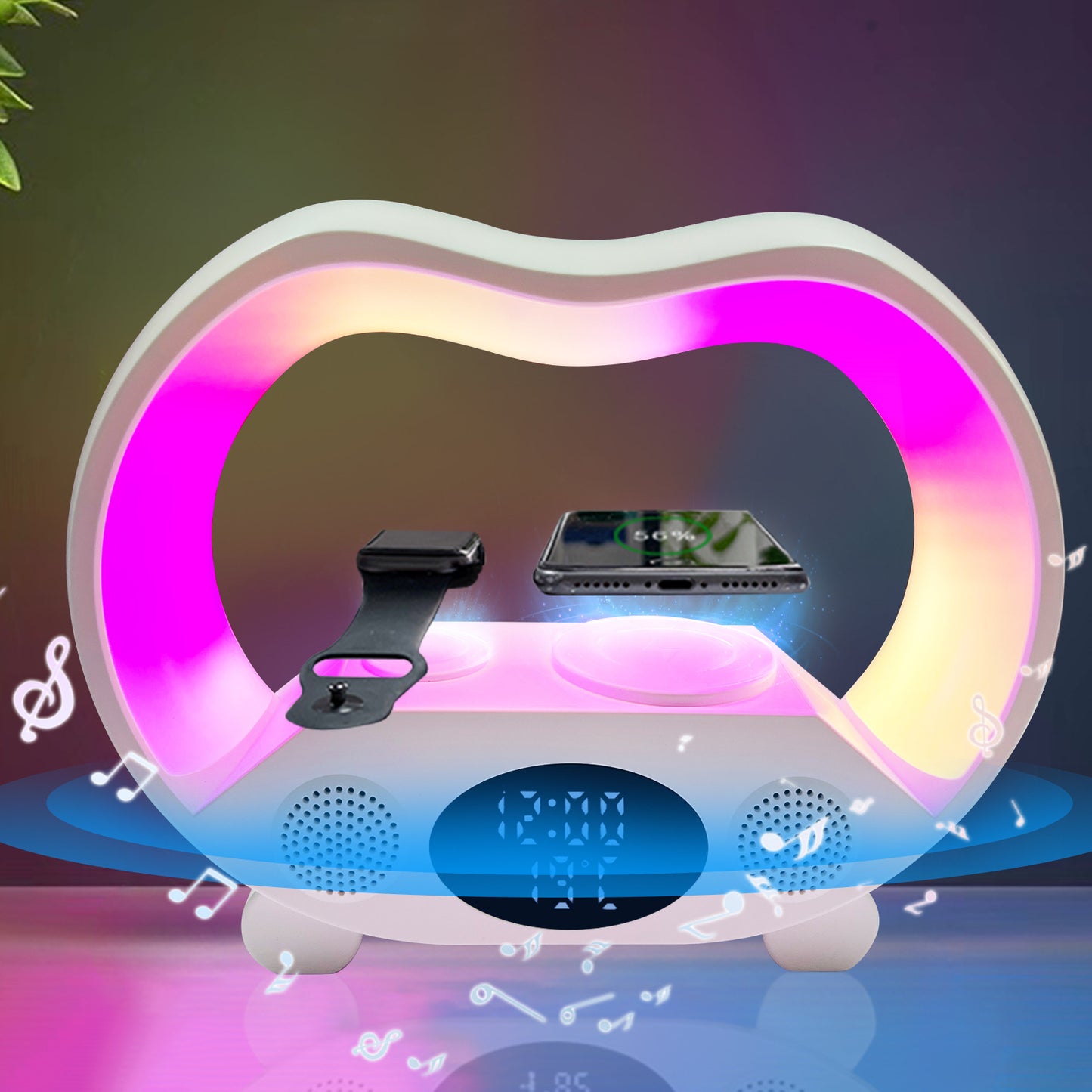 Smart LED Table Lamp:6-in-1 Bluetooth Speaker, Wireless Charger & Remote-Control Night Light