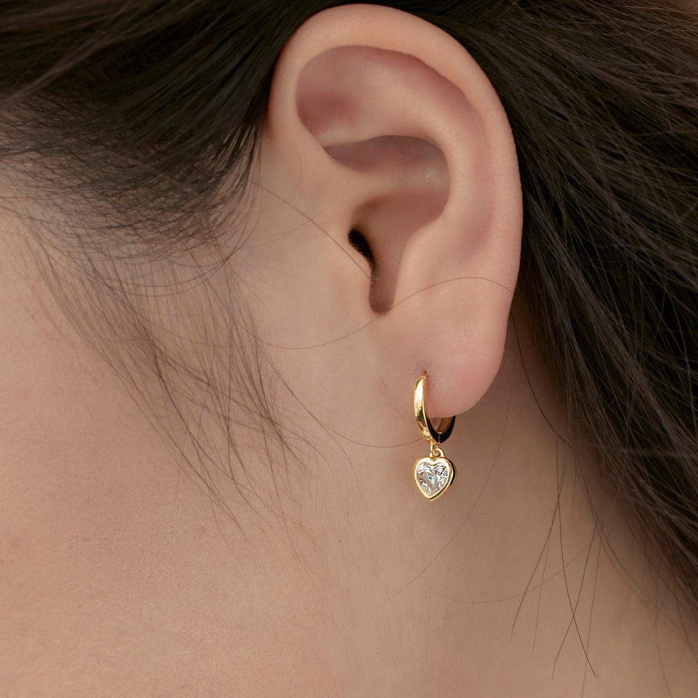 S925 Silver Heart-shaped Bezel Setting Earrings