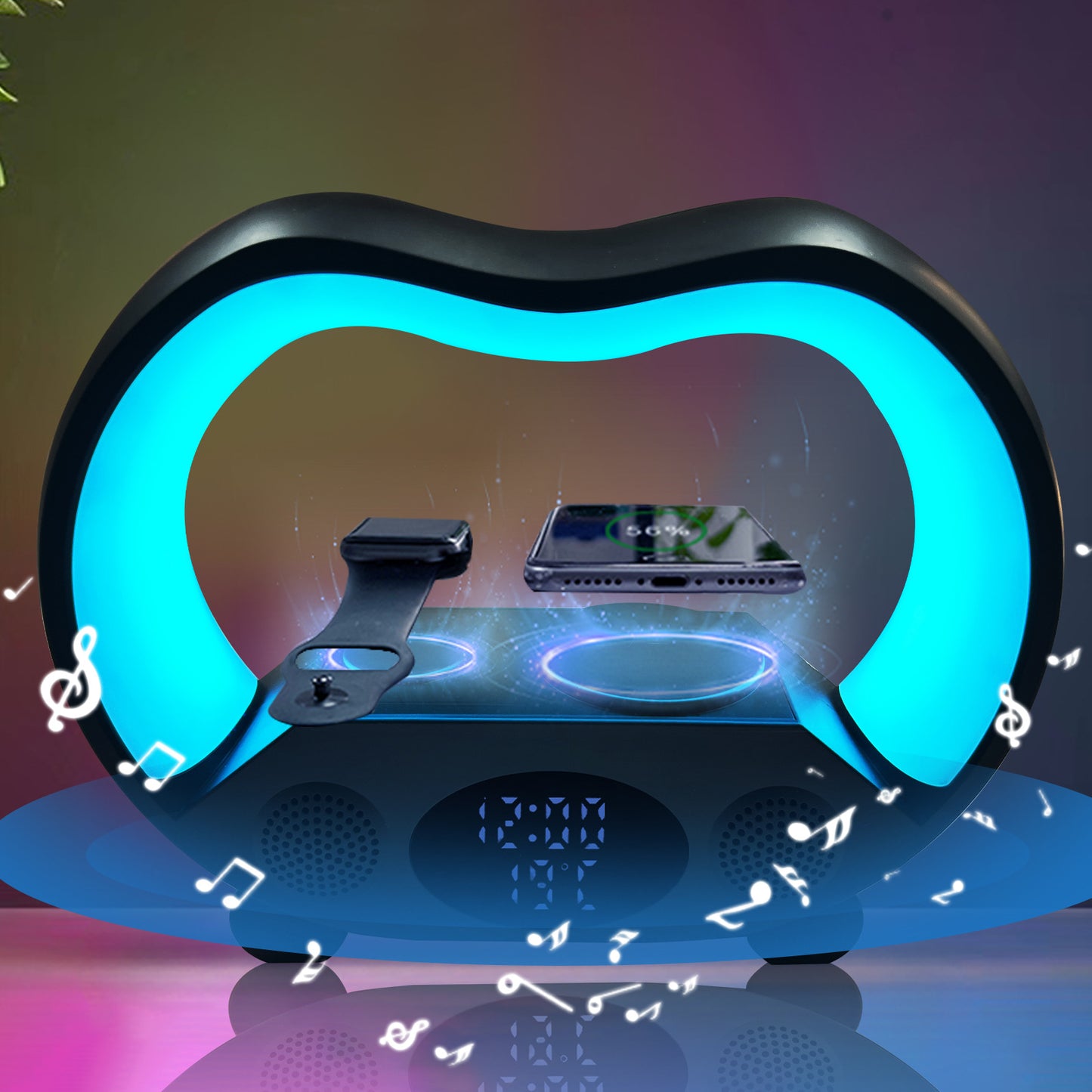 Smart LED Table Lamp:6-in-1 Bluetooth Speaker, Wireless Charger & Remote-Control Night Light