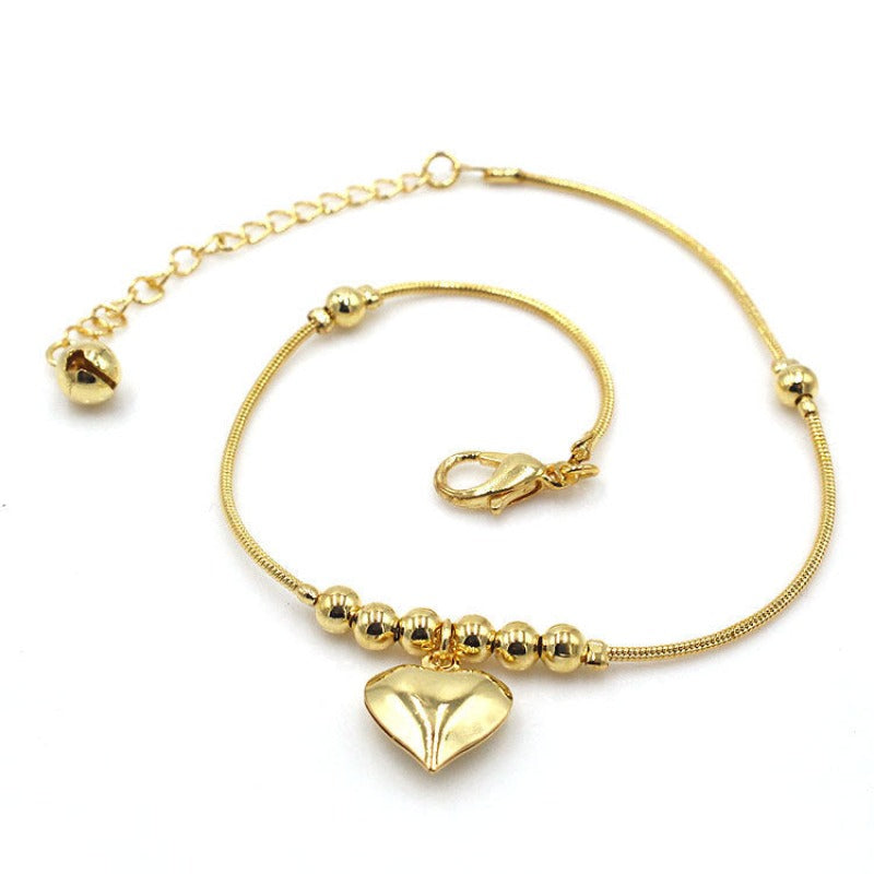 Golden Heart-shaped Anklet - Kaldas Online Shopping