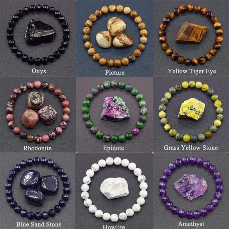 Natural Stone Elastic Beaded Bracelet