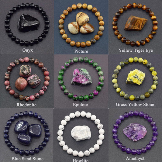 Natural Stone Elastic Beaded Bracelet