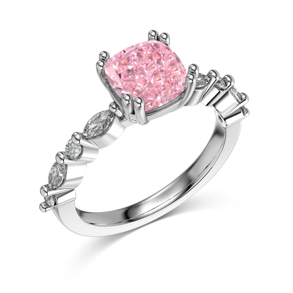 S925 Silver Square Ice Flower Cut Zircon Slim Ring