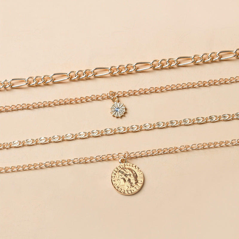 Alloy Layered Coin Necklace - Kaldas Online Shopping