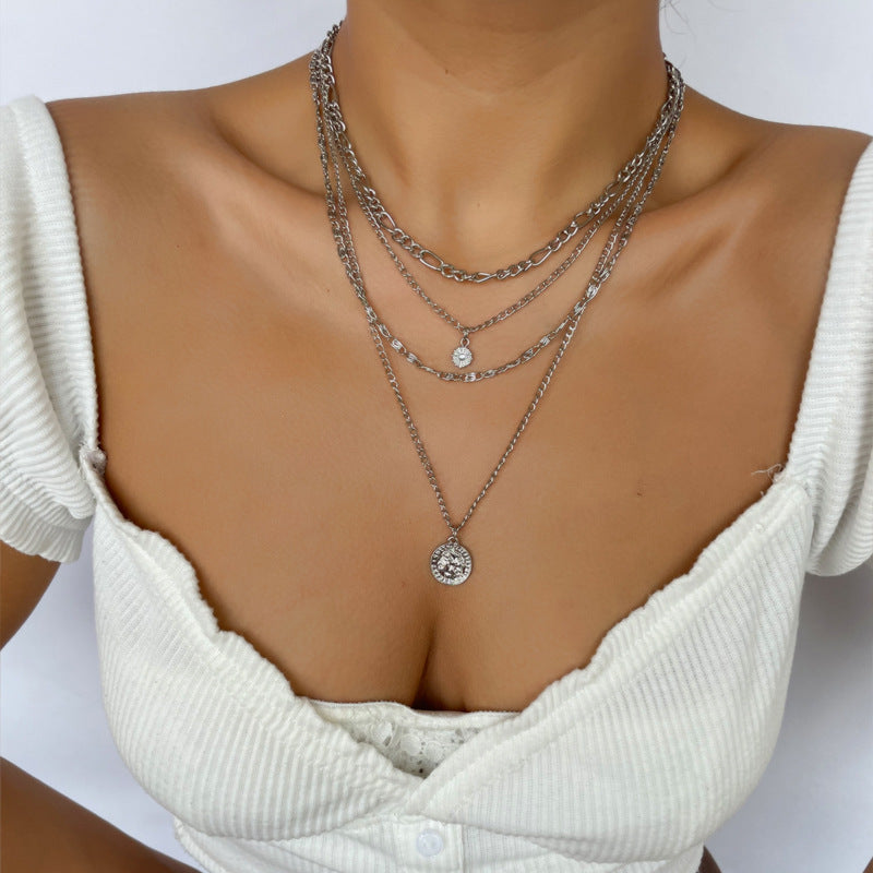 Alloy Layered Coin Necklace - Kaldas Online Shopping