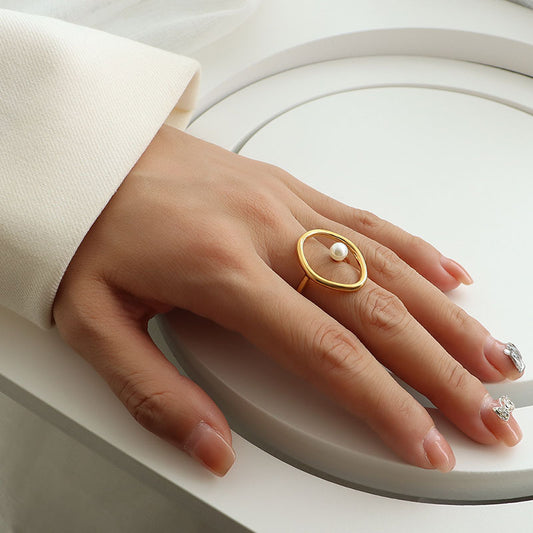 Titanium Steel Pearl Ring - Kaldas Online Shopping