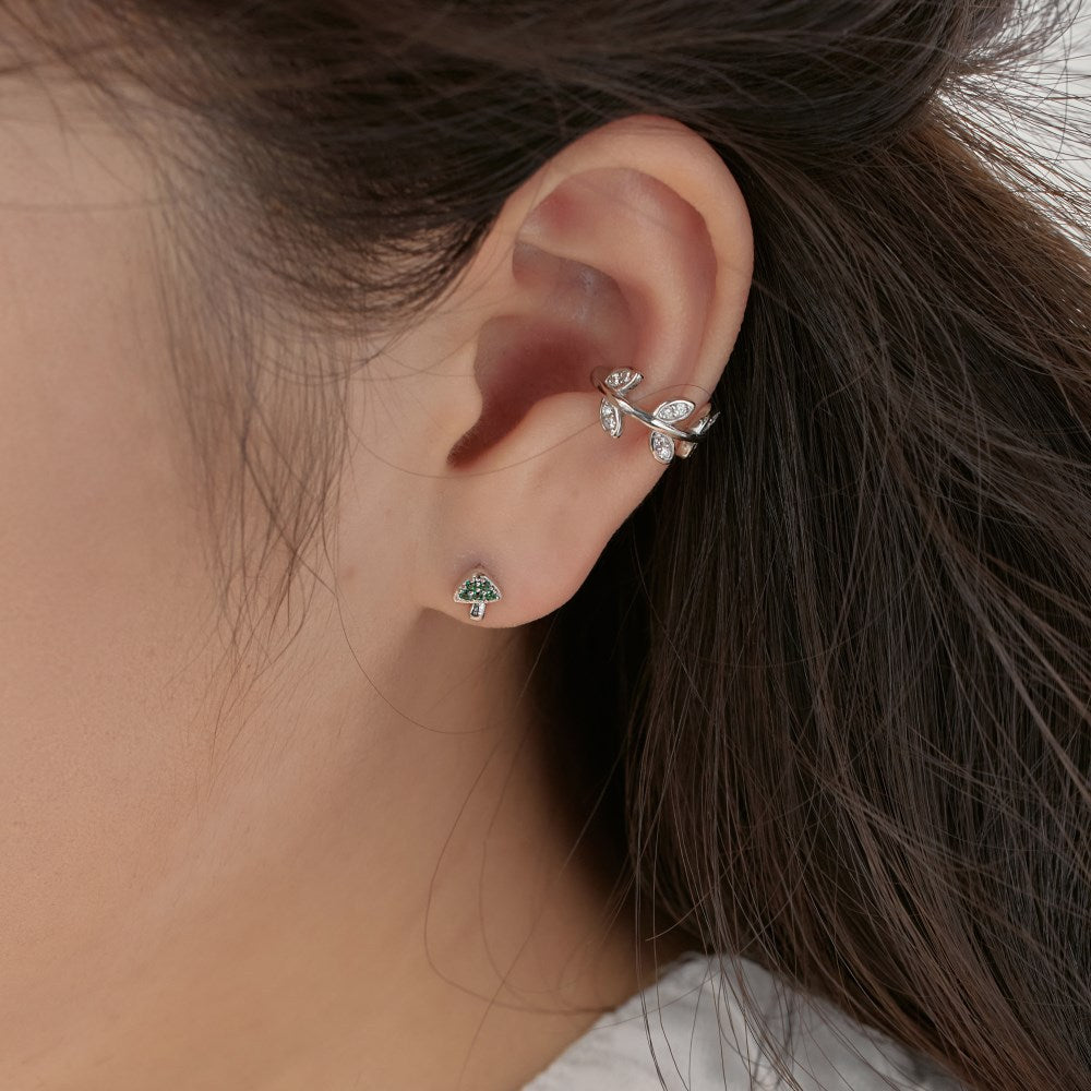 S925 Silver Green Zircon Mushroom Earrings