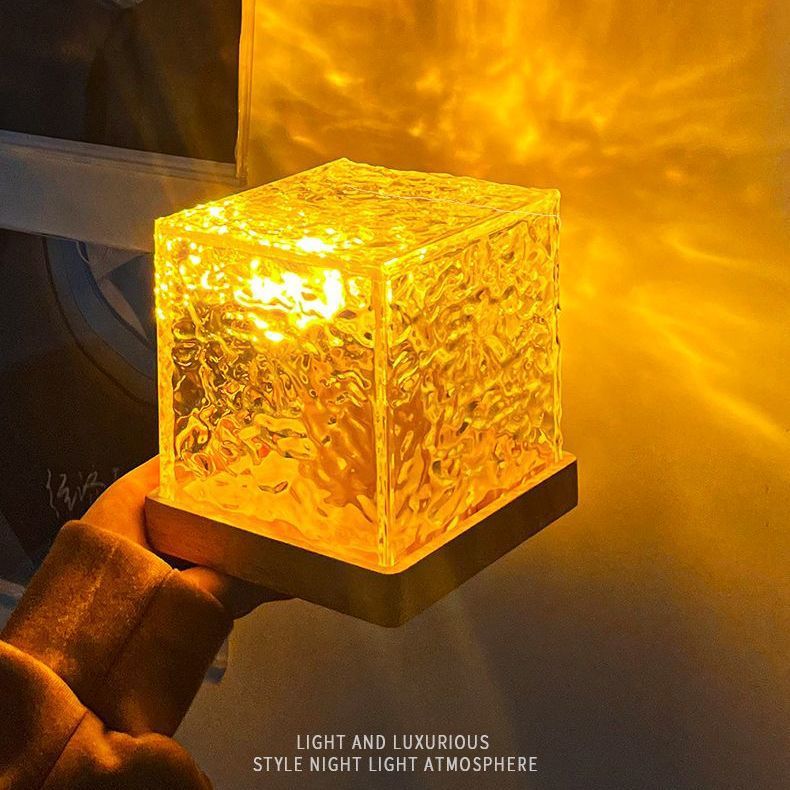 16-Color LED Water Ripple Crystal Table Lamp: USB Rotating Projection & RGB Dimmable Night Light - Kaldas Online Shopping