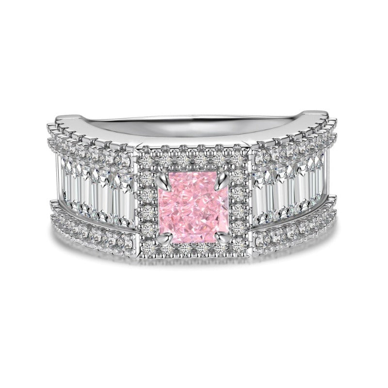 S925 Silver Square Ice Flower Cut Zircon Ring - Kaldas Online Shopping