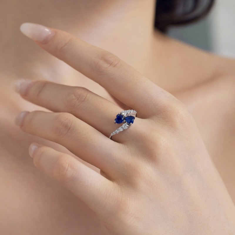 S925 Sterling Silver Blue Heart-Shaped Zircon Ring - Kaldas Online Shopping