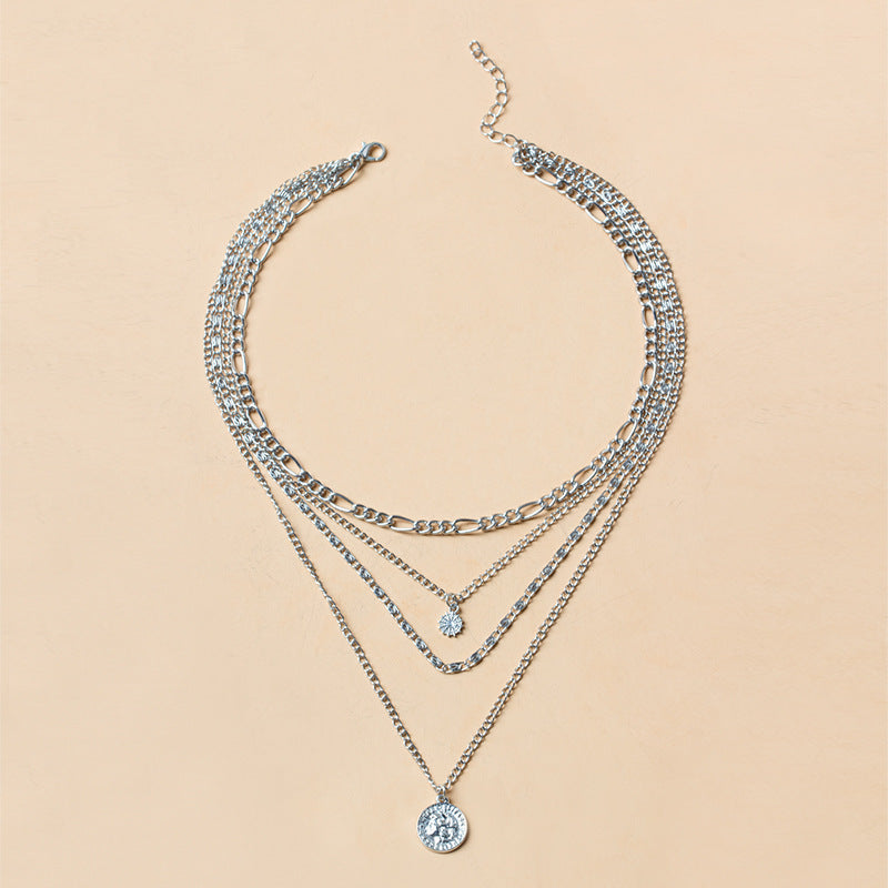Alloy Layered Coin Necklace - Kaldas Online Shopping
