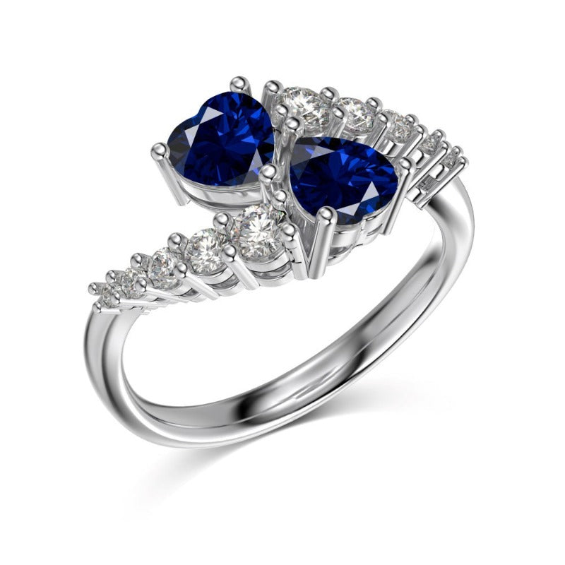 S925 Sterling Silver Blue Heart-Shaped Zircon Ring - Kaldas Online Shopping