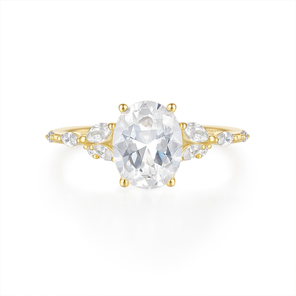 S925 Sterling Silver oval-shaped Zircon Ring