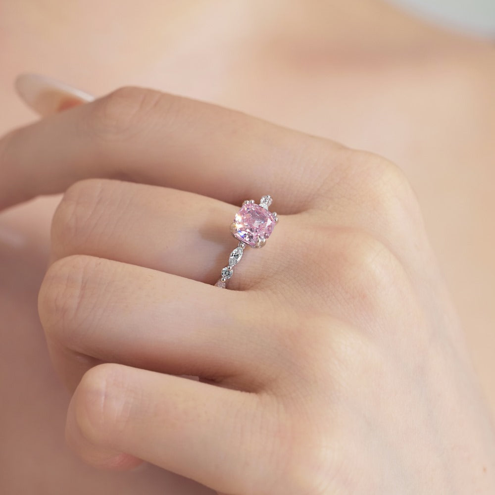 S925 Silver Square Ice Flower Cut Zircon Slim Ring