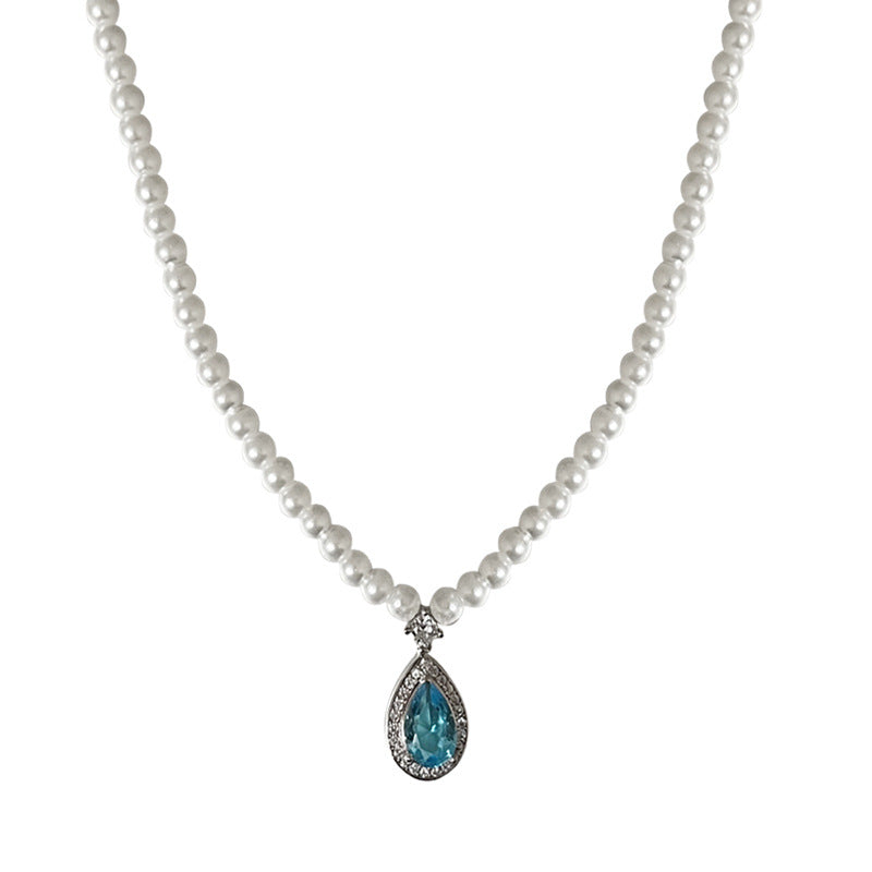 Alloy Blue Zircon Water Drop Pearl Necklace - Kaldas Online Shopping