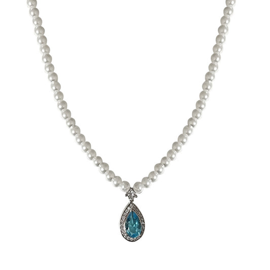 Alloy Blue Zircon Water Drop Pearl Necklace - Kaldas Online Shopping