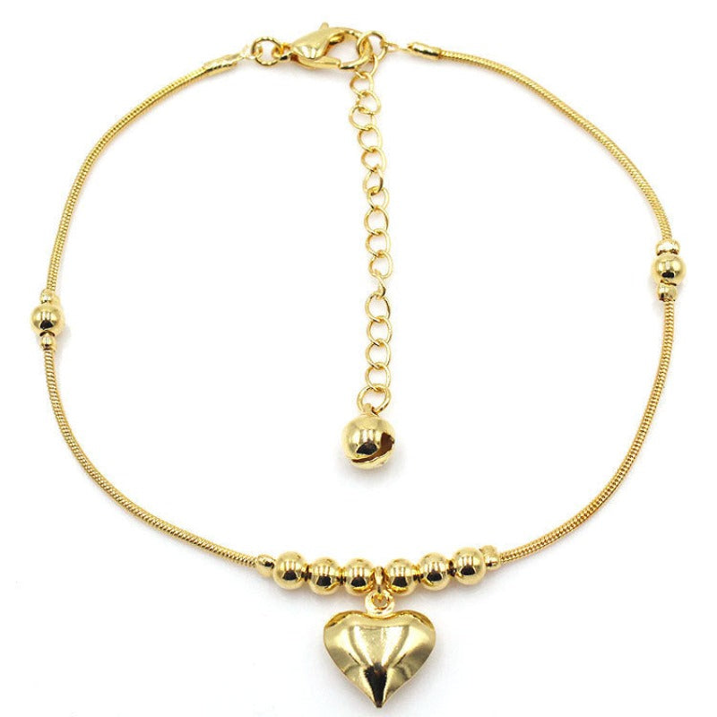 Golden Heart-shaped Anklet - Kaldas Online Shopping