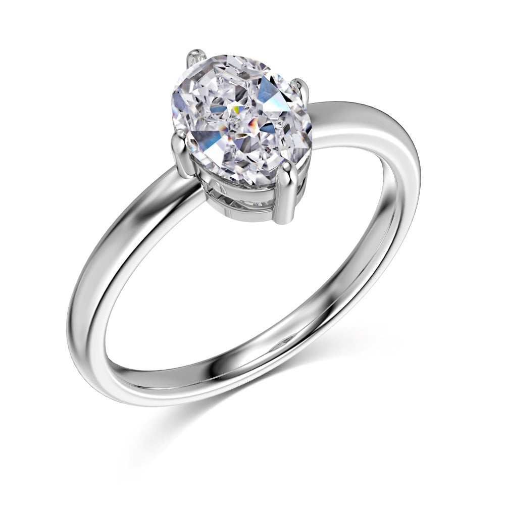 S925 Silver Oval Single Diamond Ring - Kaldas Online Shopping