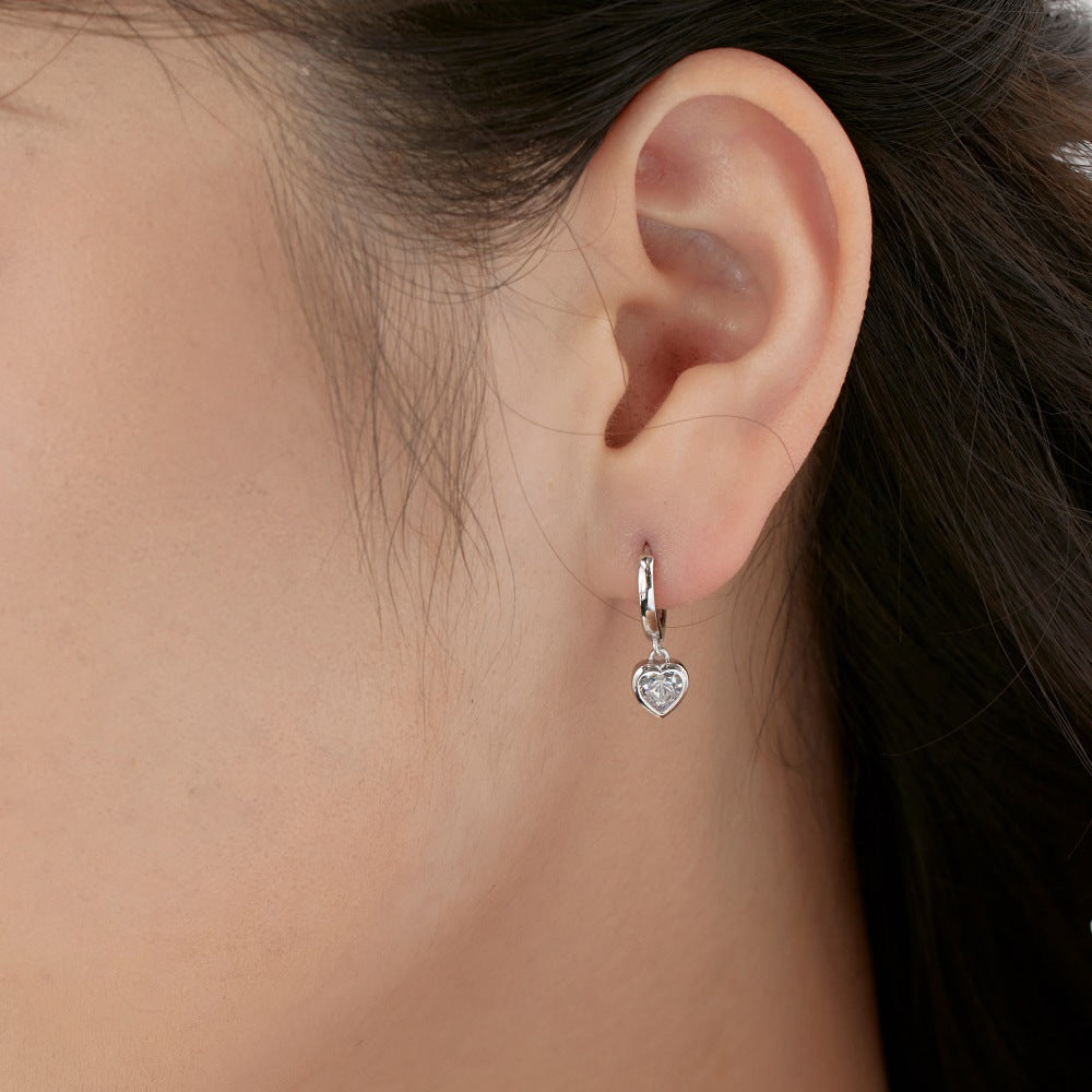 S925 Silver Heart-shaped Bezel Setting Earrings