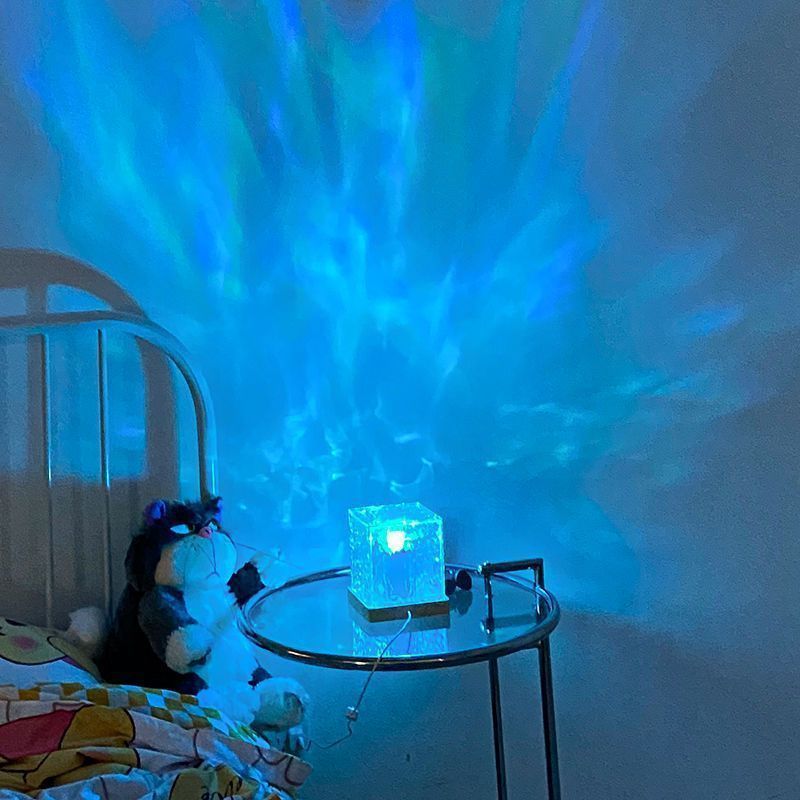16-Color LED Water Ripple Crystal Table Lamp: USB Rotating Projection & RGB Dimmable Night Light - Kaldas Online Shopping