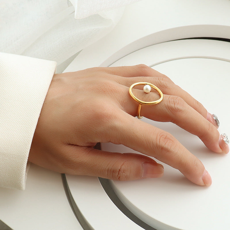 Titanium Steel Pearl Ring - Kaldas Online Shopping