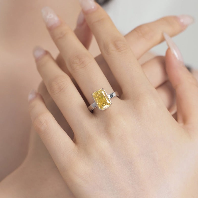 S925 Sterling Silver Rectangular Ice Flower Cut Zircon Ring