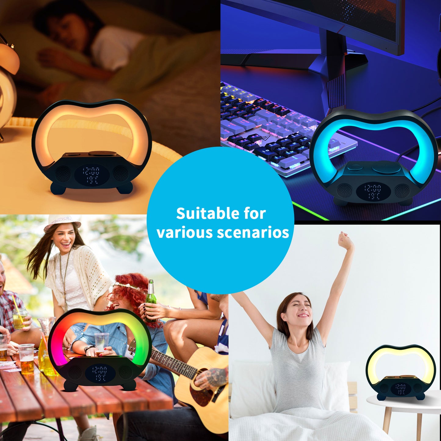 Smart LED Table Lamp:6-in-1 Bluetooth Speaker, Wireless Charger & Remote-Control Night Light